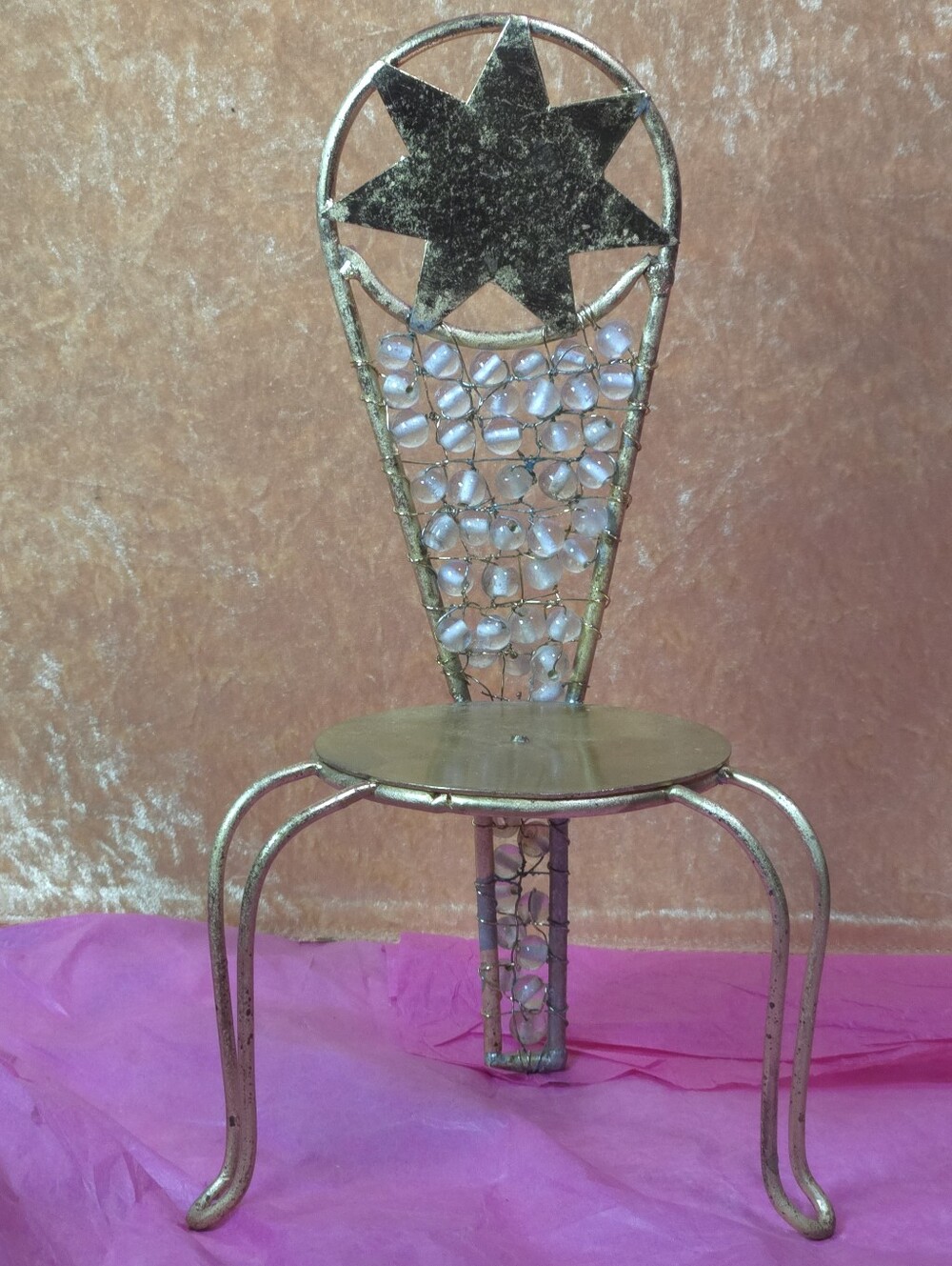Vintage Wire Metal Minia ture Celestial Star Chair Froed Bead